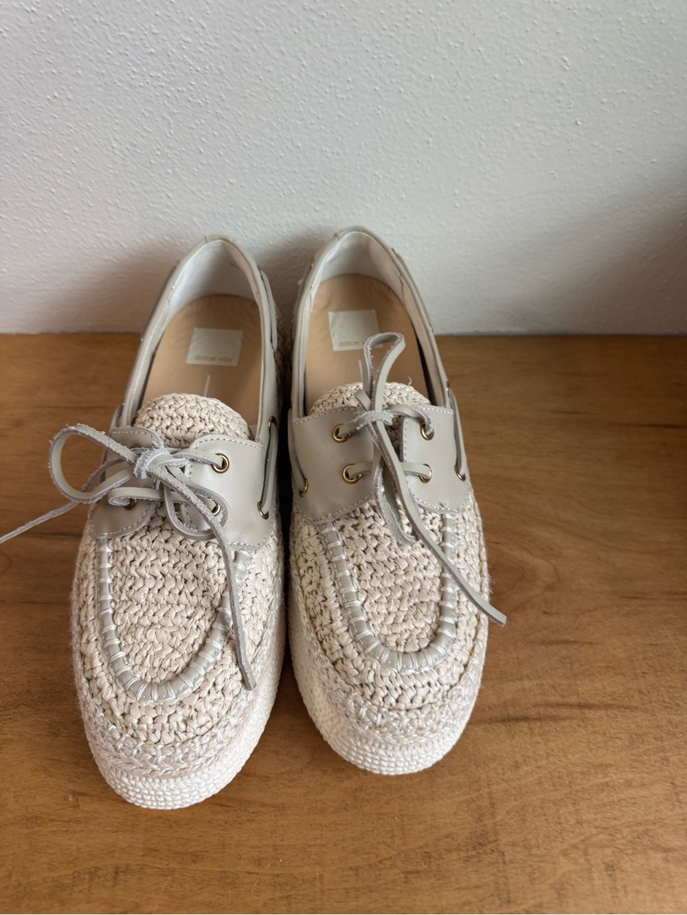 Dolce Vita Cream Raffia Boat Shoes
